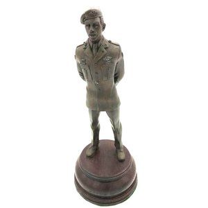 Vintage Soldier Figurine “Saluut”Statue With Wooden Stand 9”Made In S.Africa
